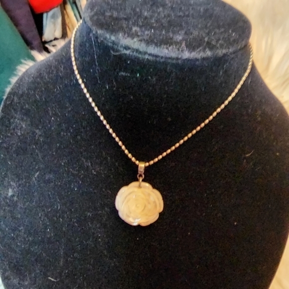 Vintage Abalone & Sterling Rose Necklace - Picture 3 of 6